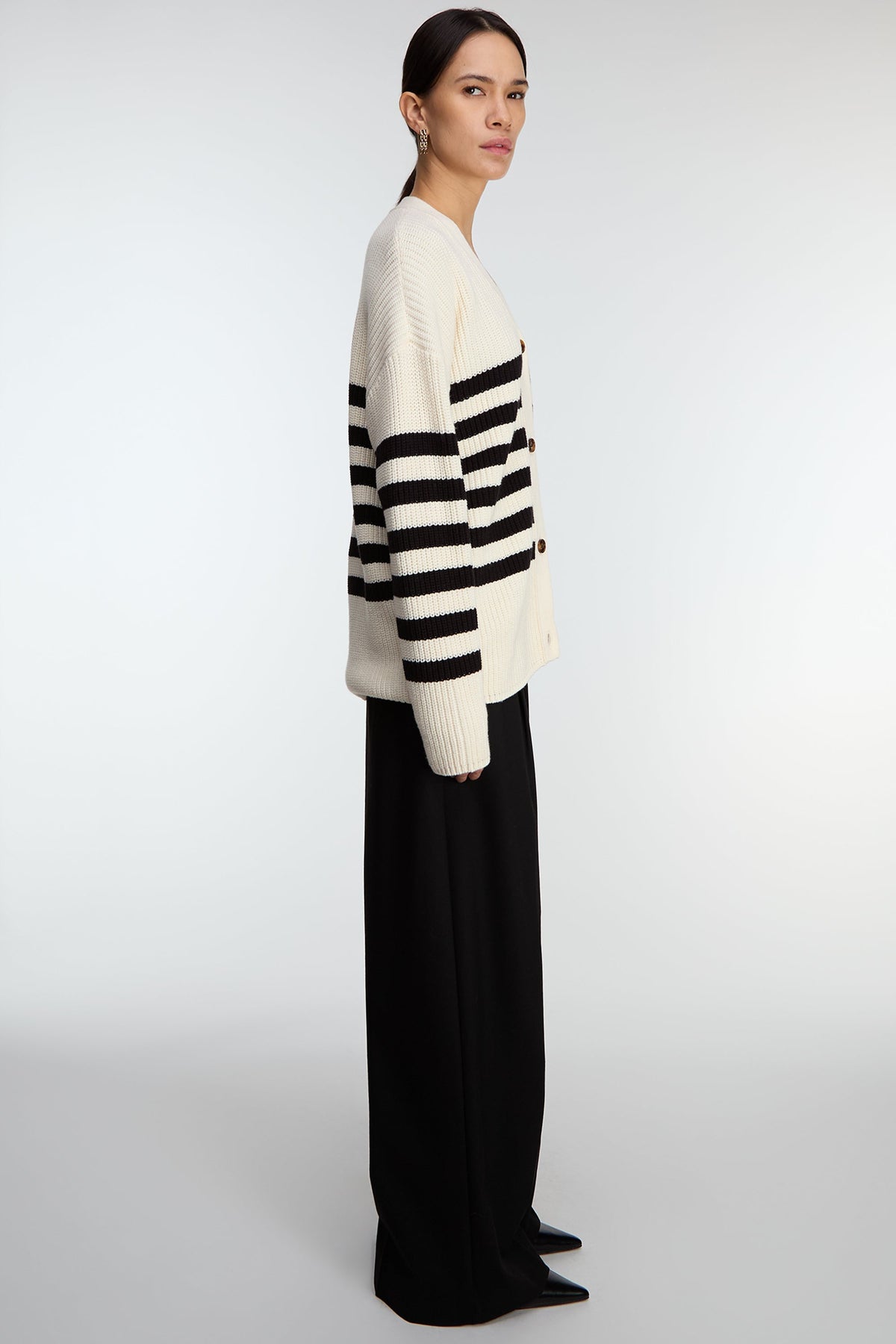 STRIPED BUTTON FRONT CARDIGAN