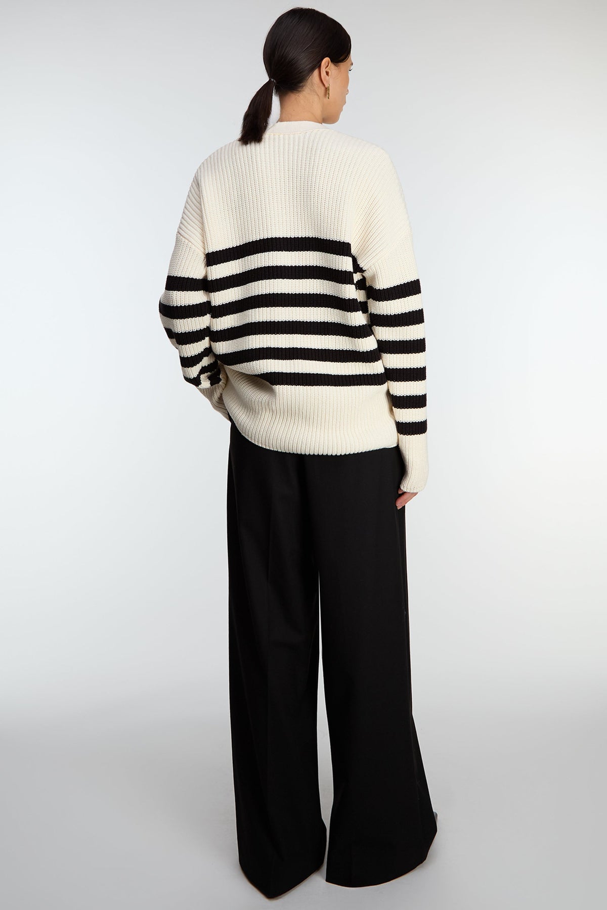 STRIPED BUTTON FRONT CARDIGAN