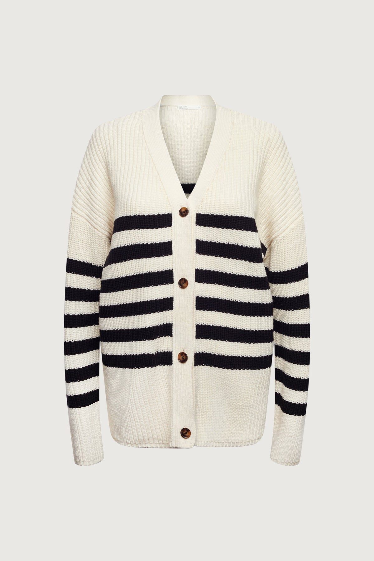 STRIPED BUTTON FRONT CARDIGAN