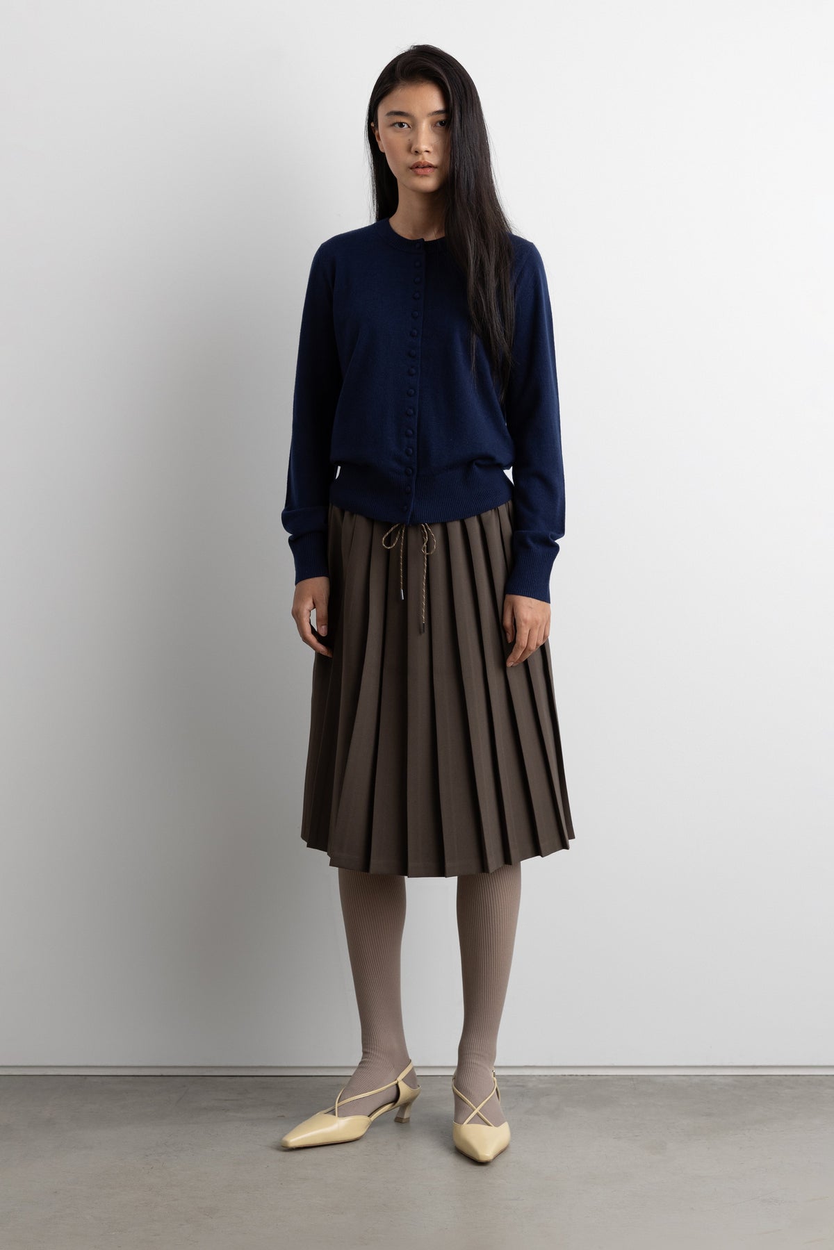KNIT COVERED BUTTON FRONT CARDIGAN