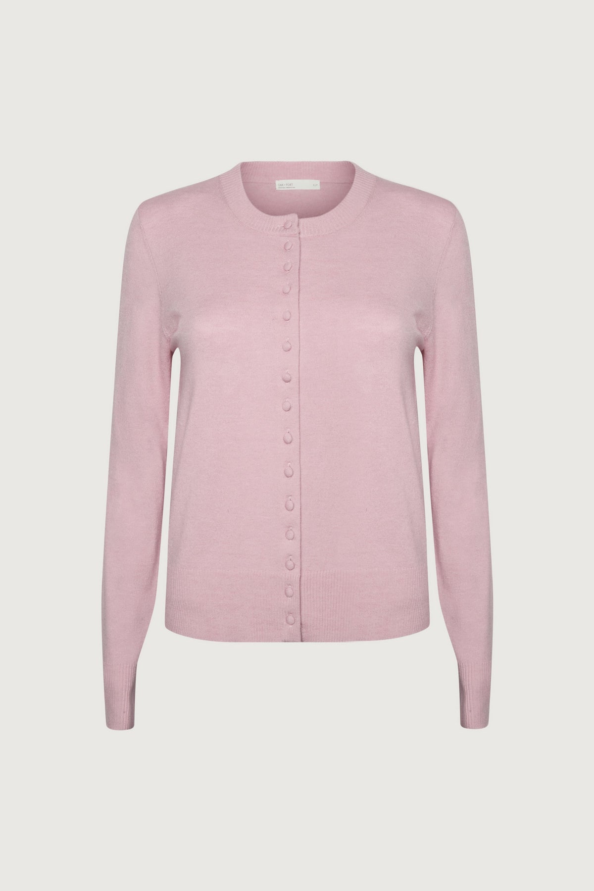 KNIT COVERED BUTTON FRONT CARDIGAN