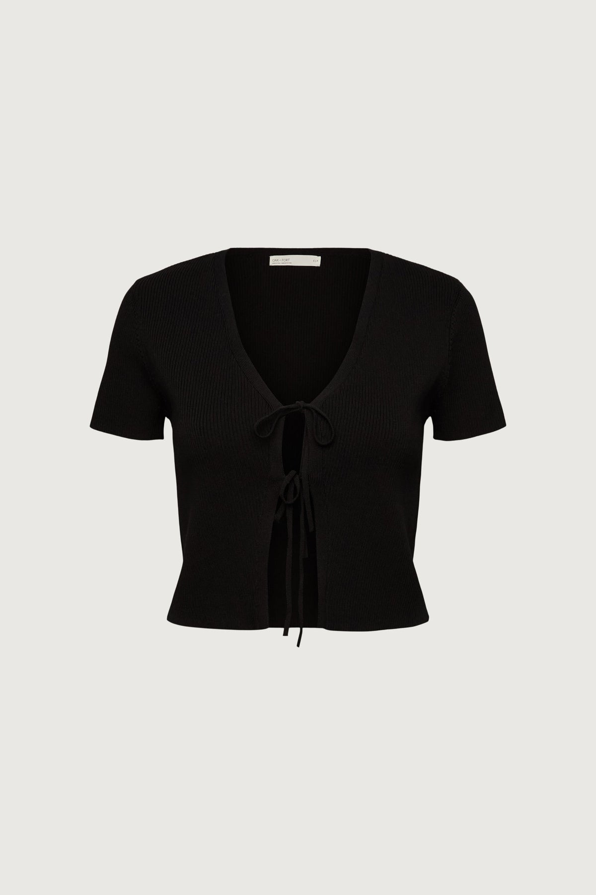 CROPPED SHORT SLEEVE SWEATER WITH OPEN FRONT TIES