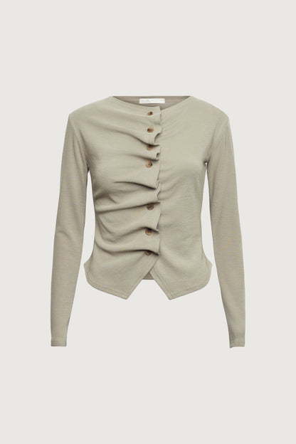 RUFFLE PLACKET BUTTON UP CARDIGAN