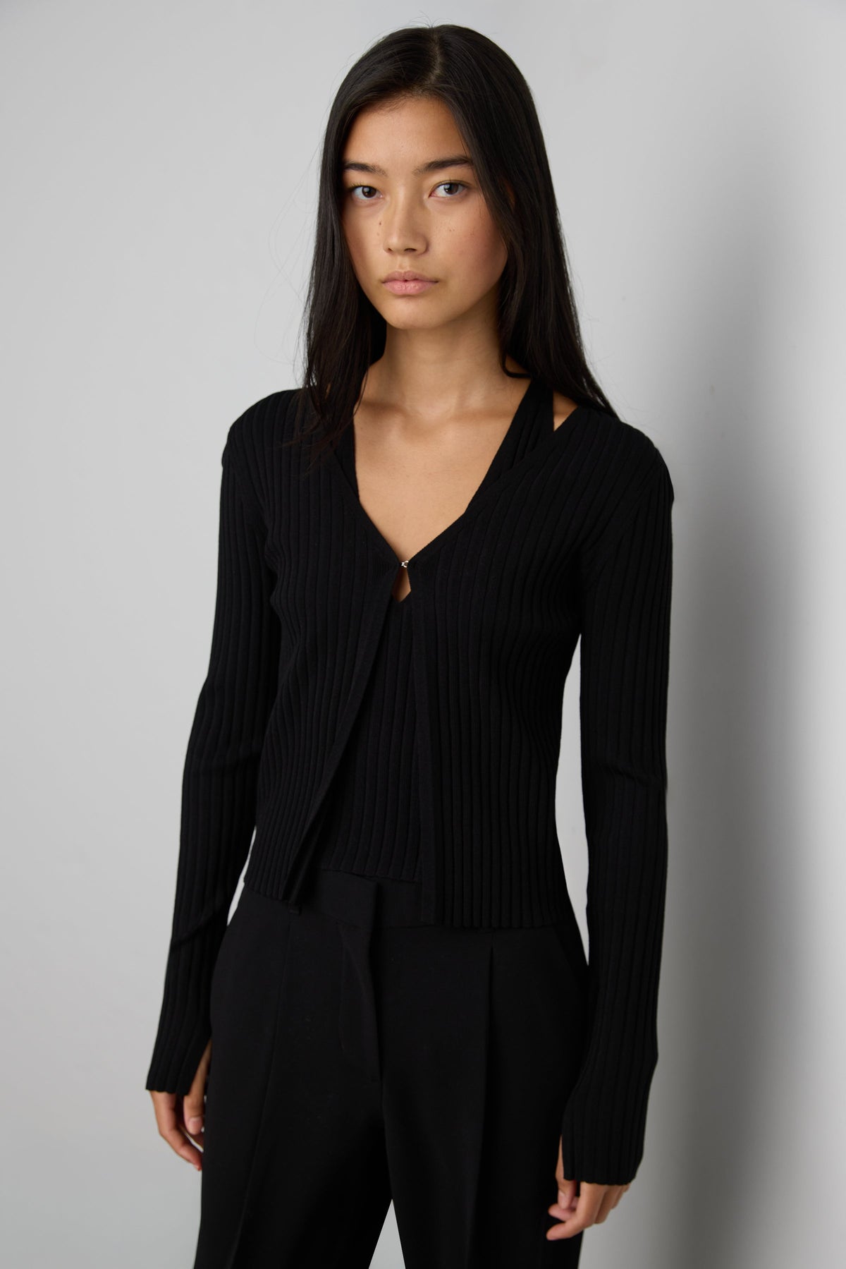 LAYERED EFFECT HALTER CARDIGAN