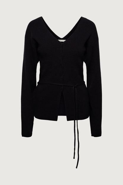 V-NECKLINE CARDIGAN WITH WAIST TIE