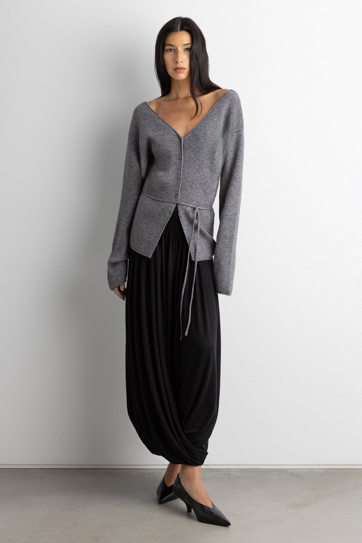 V-NECKLINE CARDIGAN WITH WAIST TIE