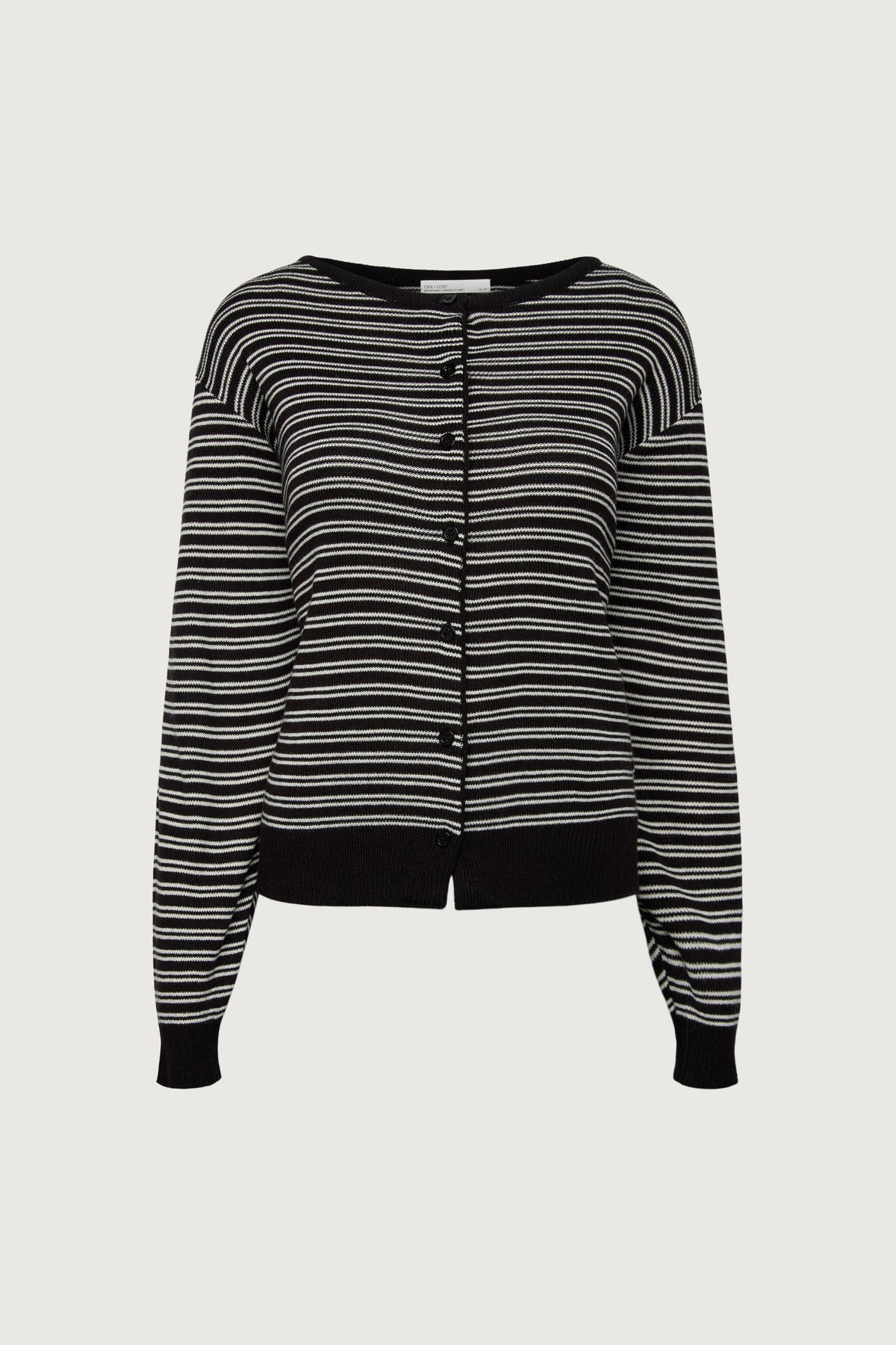 STRIPED ROUND NECK BUTTON UP CARDIGAN