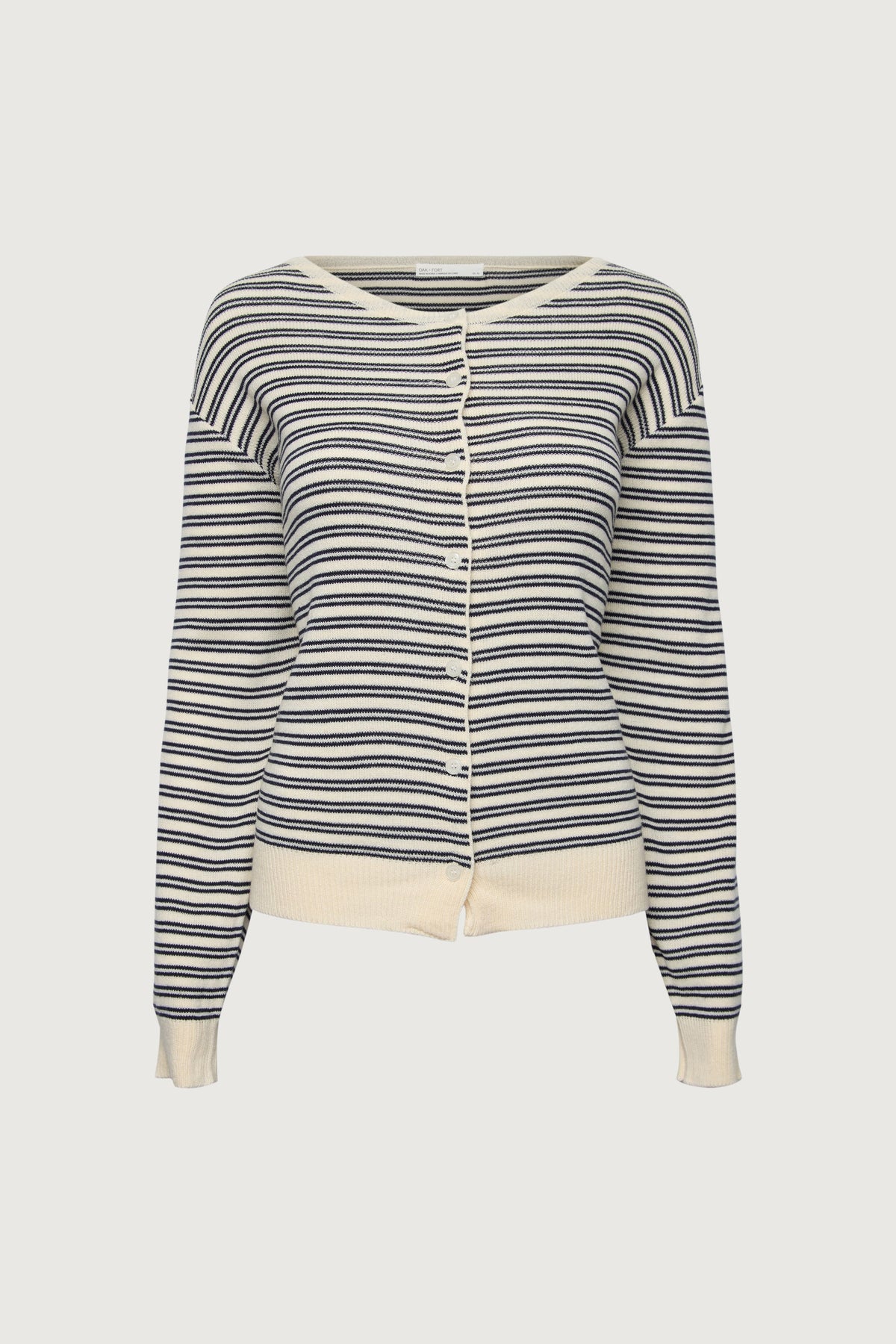 STRIPED ROUND NECK BUTTON UP CARDIGAN