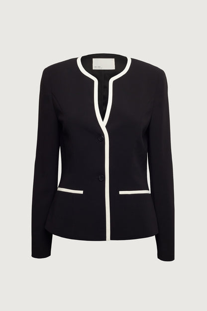 CONTRAST TRIM BUTTON FRONT COLLARLESS BLAZER