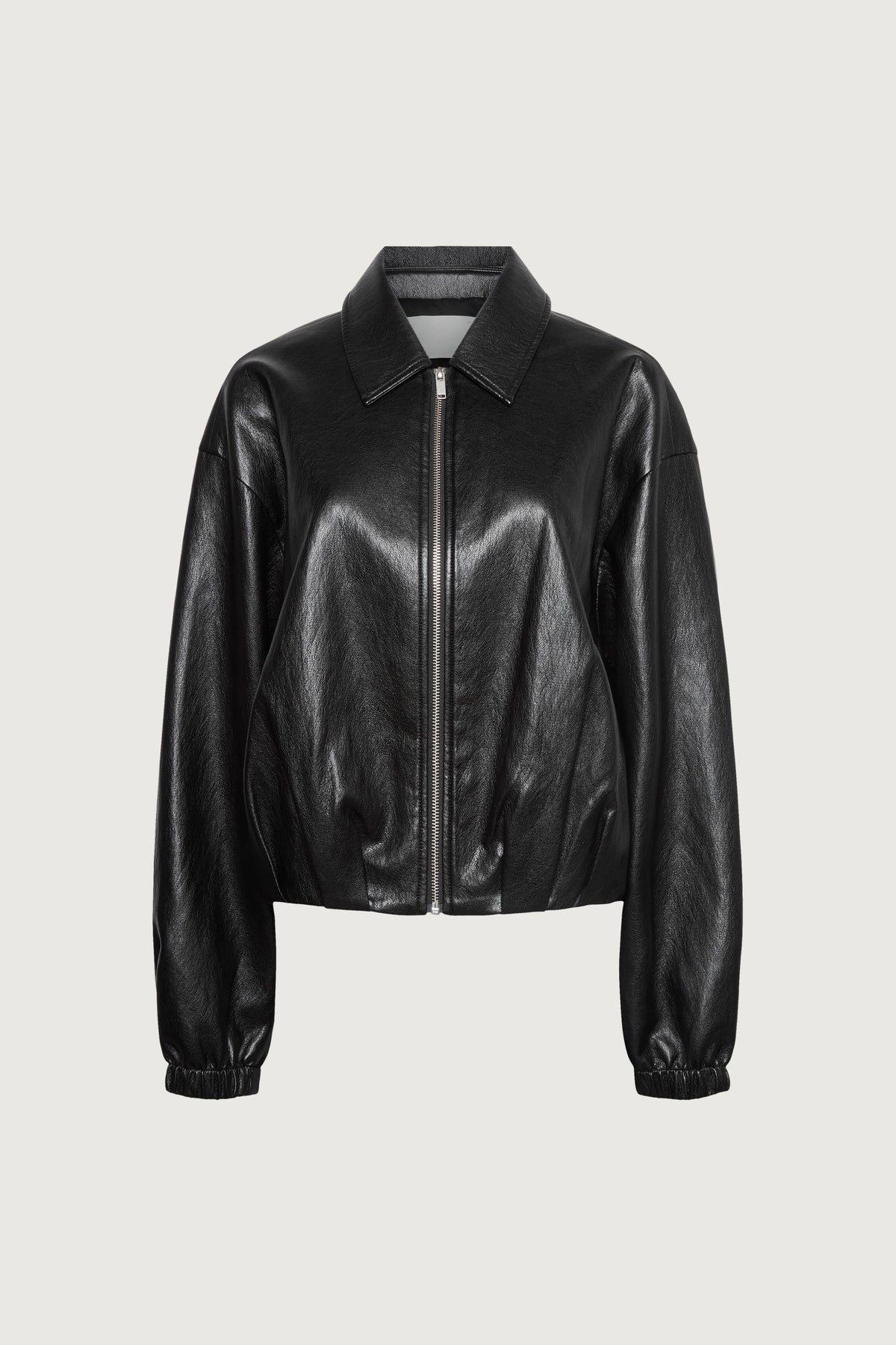 PUFFED VEGAN LEATHER BOMBER JACKET WITH PLEATS