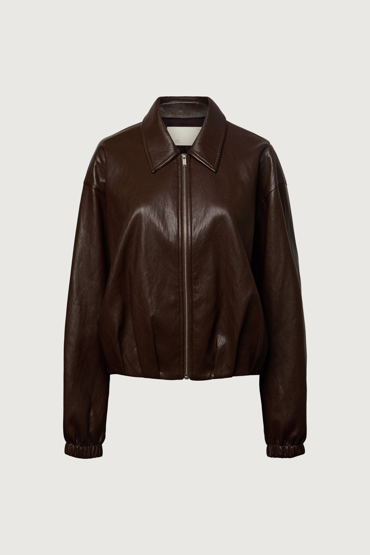 PUFFED VEGAN LEATHER BOMBER JACKET WITH PLEATS