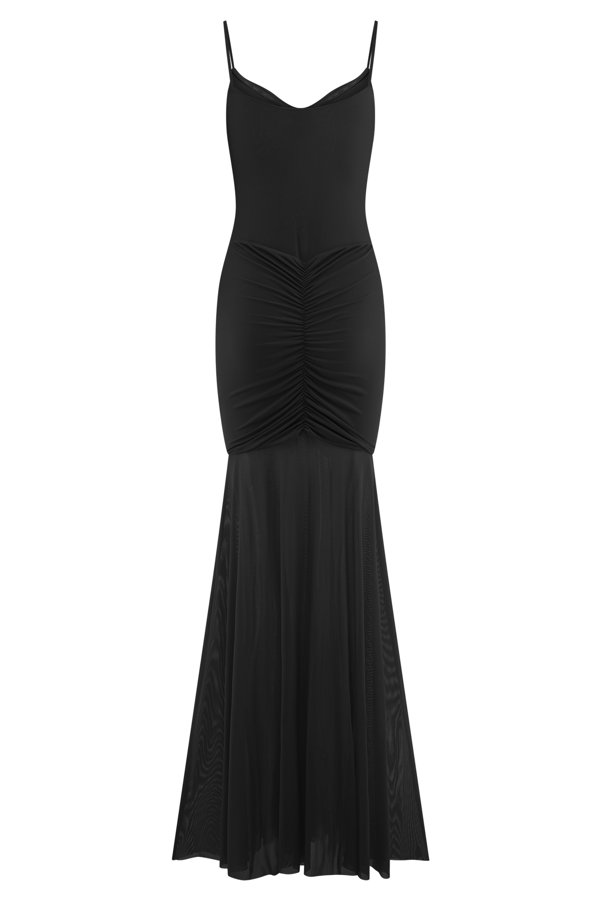 Delaney Slinky And Mesh Maxi Dress - Black