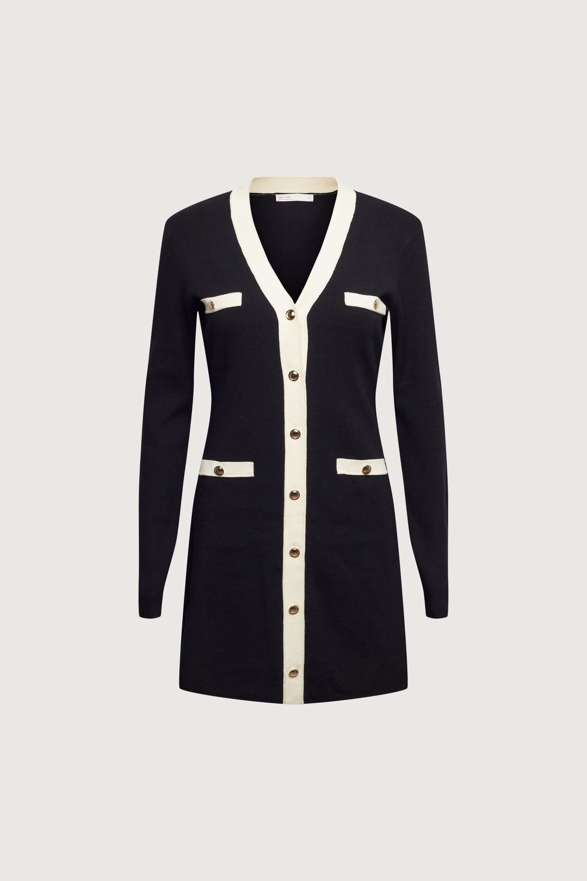 CONTRAST TRIM BUTTON FRONT KNIT MINI DRESS