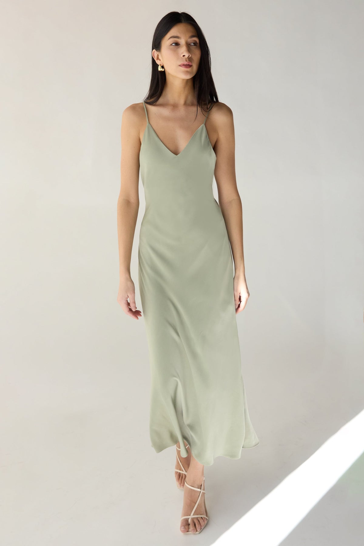 SATIN V-NECK MIDI DRESS