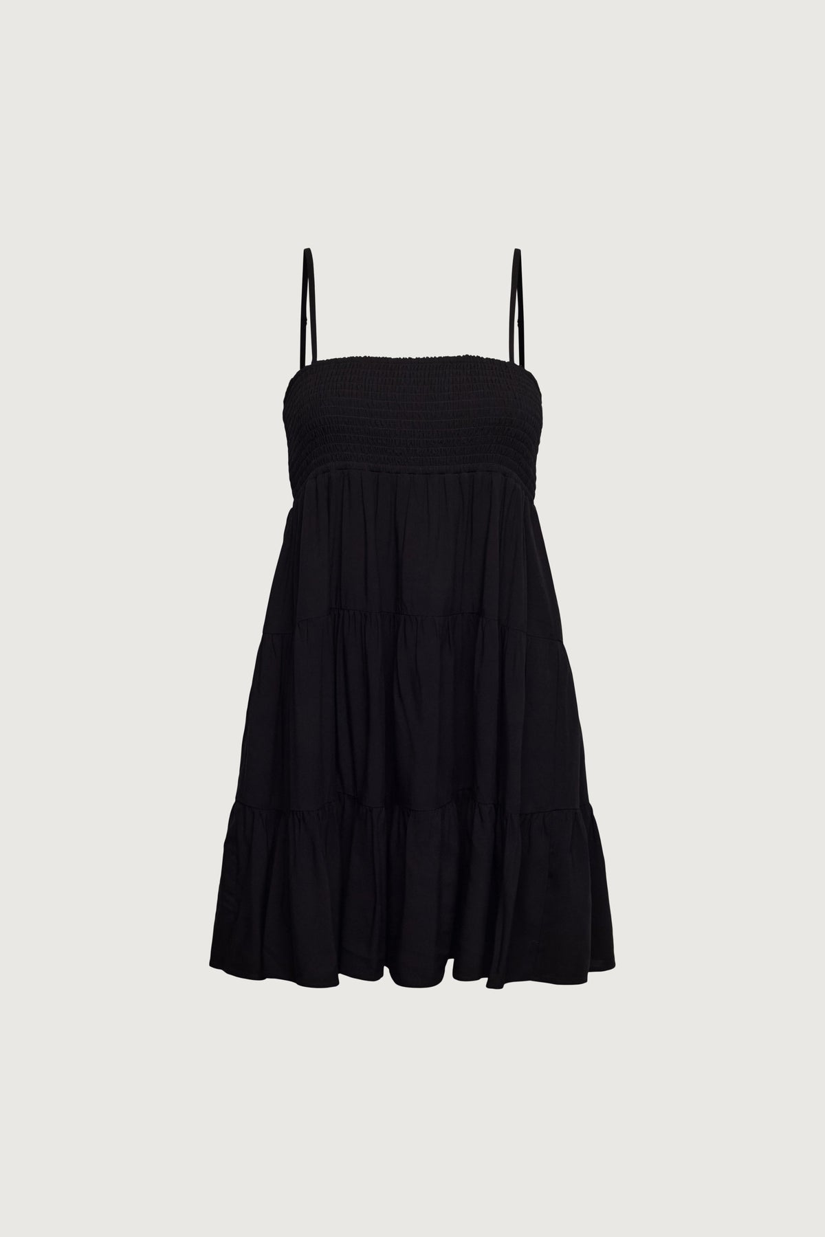 SMOCKED TIERED MINI DRESS