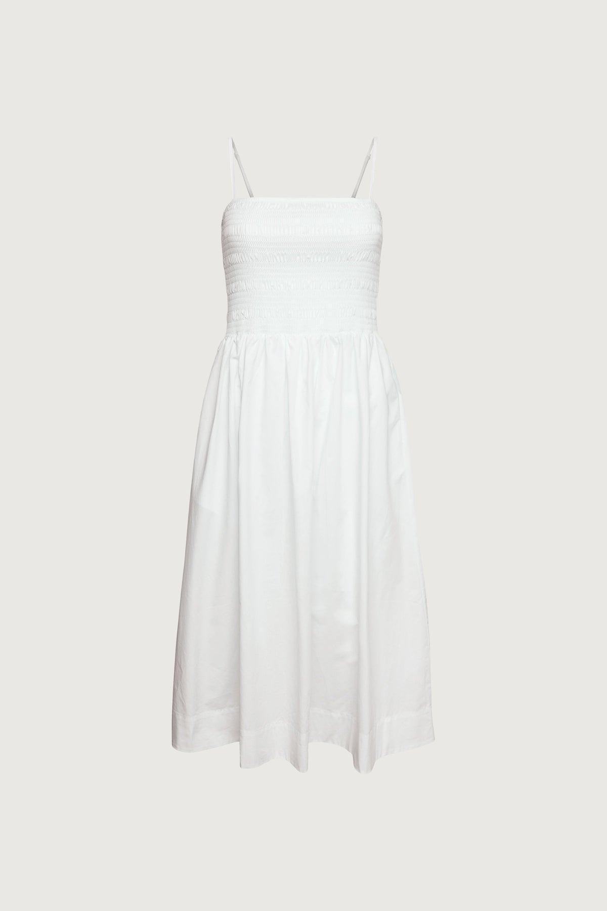 SMOCKED POPLIN MIDI DRESS