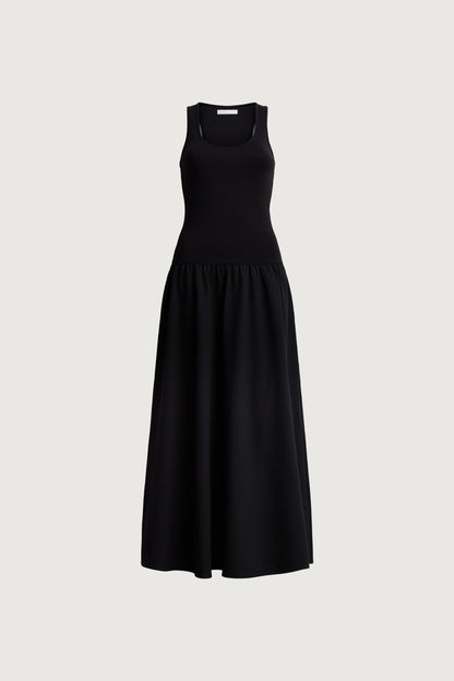 CONTRAST FABRIC SLEEVELESS MAXI DRESS