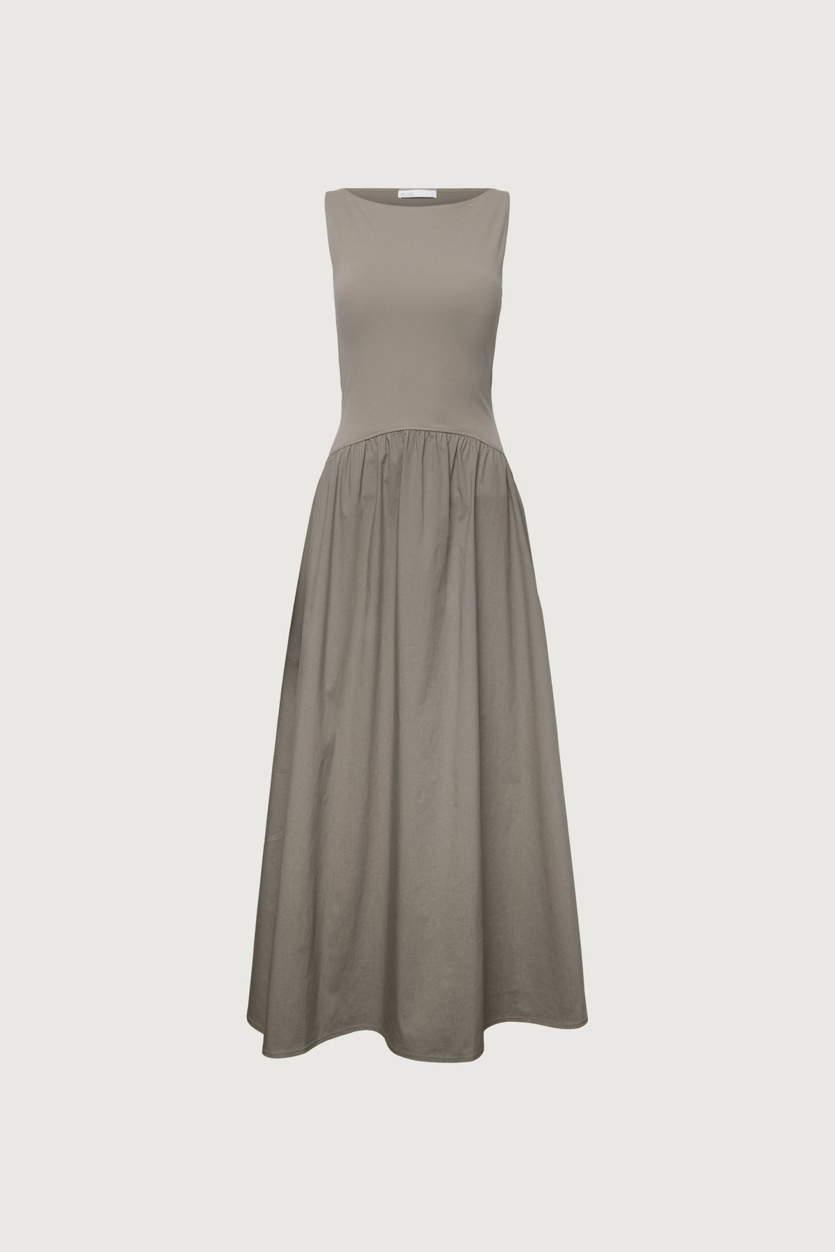BOAT NECK GATHERED WAIST MIDI DRESS