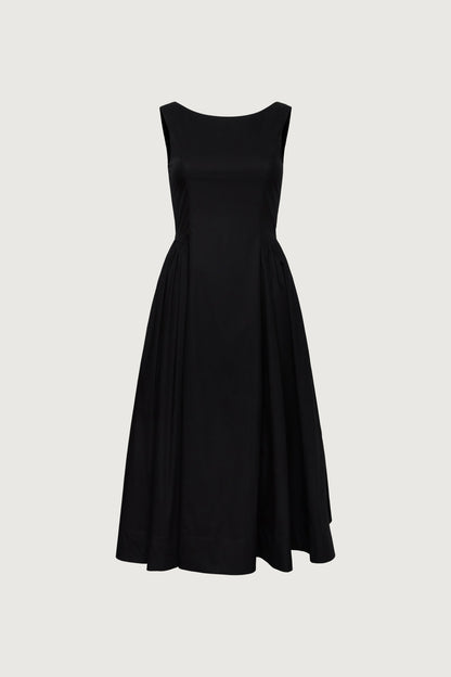 COTTON POPLIN HIGH NECK MIDI DRESS