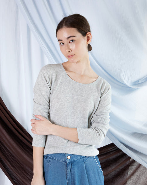 Marcelle Long T-Shirt (Round Neck) - Woodsmoke