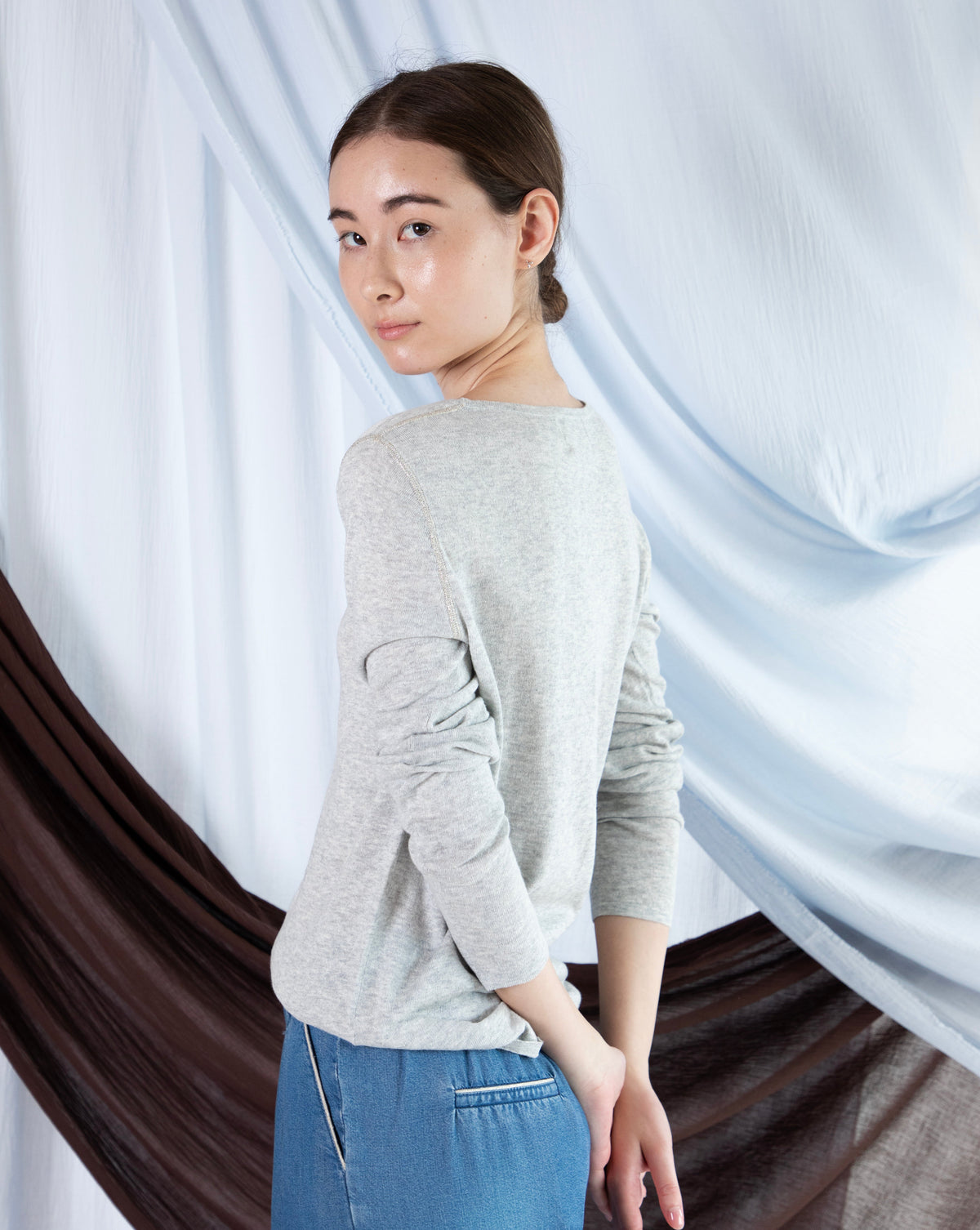 Marcelle Long T-Shirt (Round Neck) - Woodsmoke