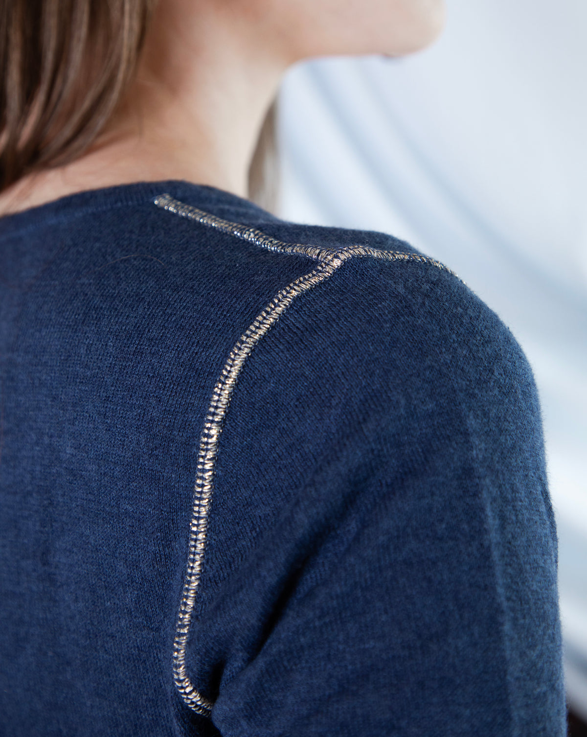 Marcelle Long T-Shirt (Round Neck) - Indigo Denim