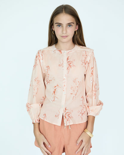 Girl Louise Blouse - Nude & Rust Flowers