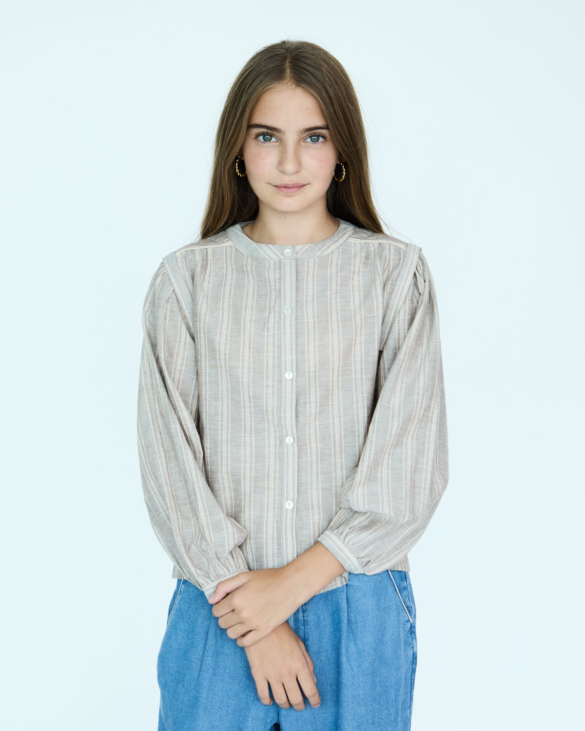Girl Louise Blouse - Natural Stripes