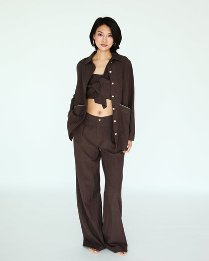 Yves Tencel Linen Pants - Chocolate