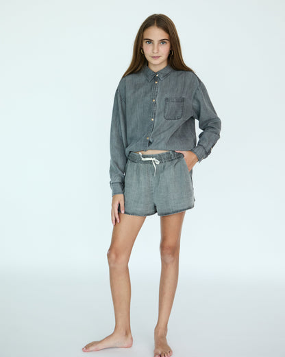 Girl Lilou Short - Medium Grey Chambray