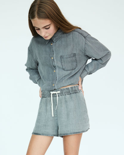 Girl Lilou Short - Medium Grey Chambray