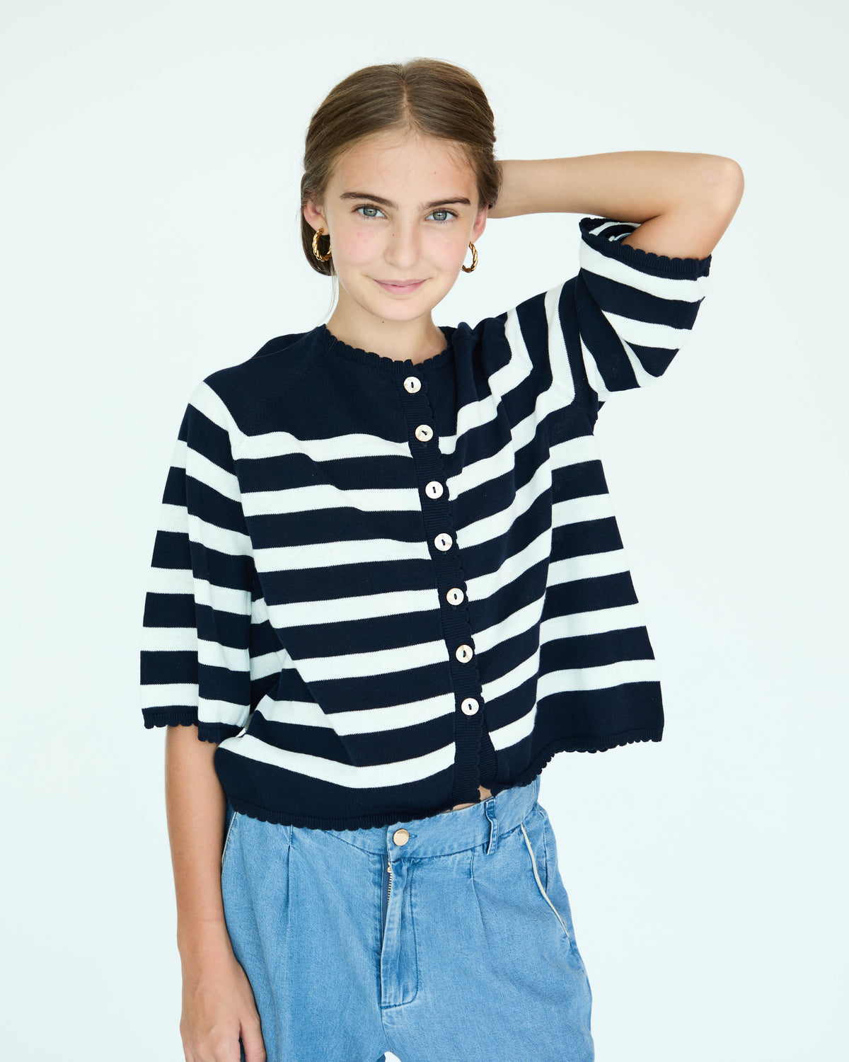 Girl La Bretagne Cardigan - Navy/White Stripes