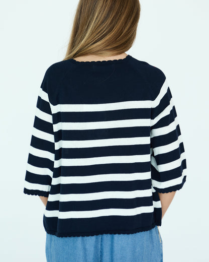 Girl La Bretagne Cardigan - Navy/White Stripes