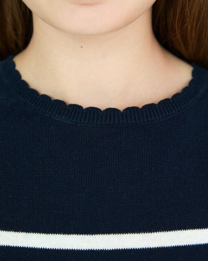 Girl La Bretagne Dress - Navy/White Stripes