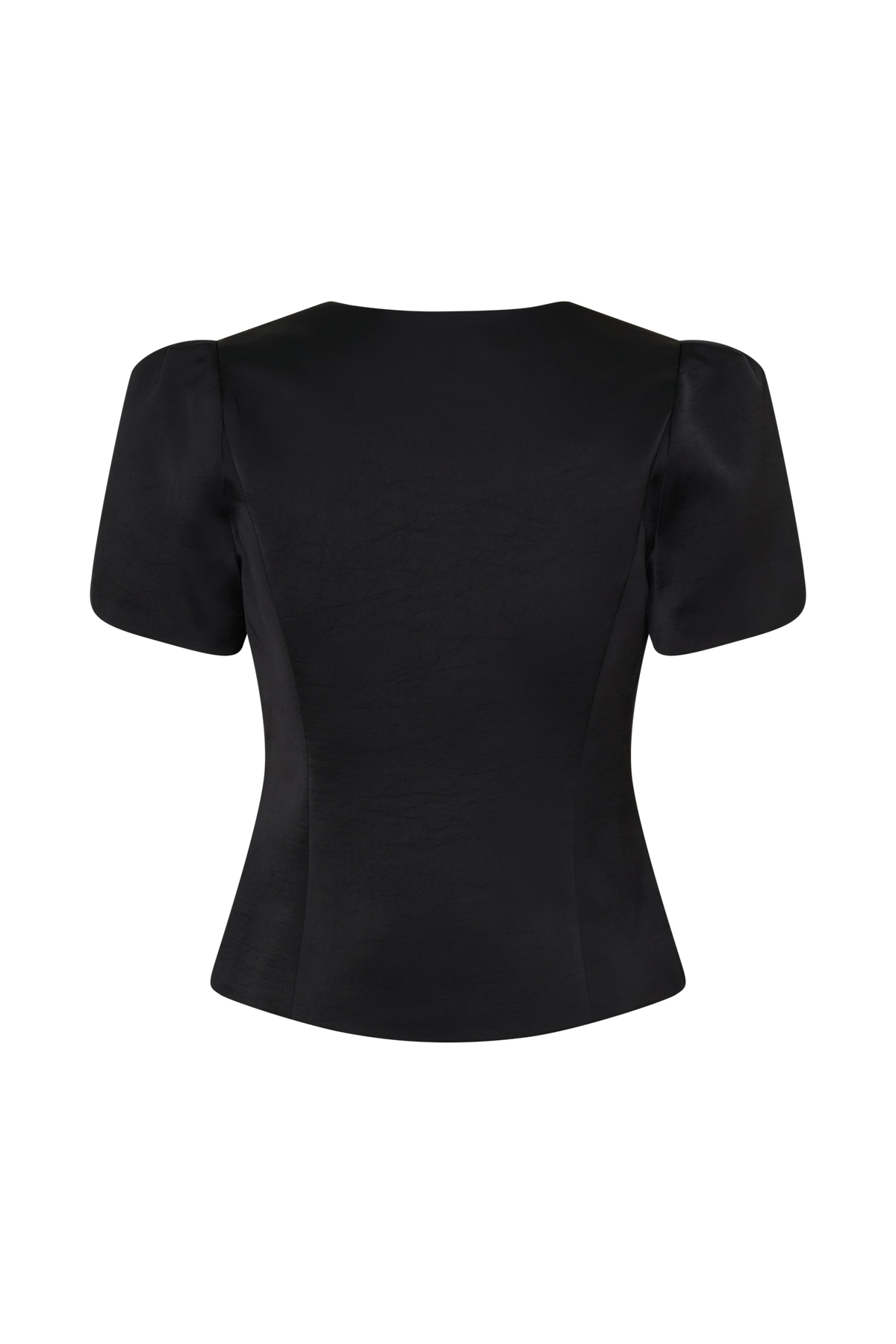 Anne Short Sleeve Satin Top - Black