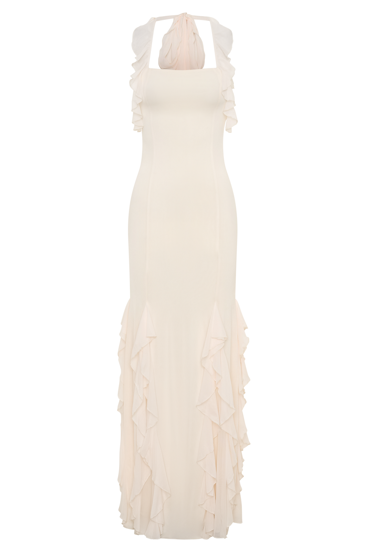 Etta Ruffle Slinky Maxi Dress - Ivory