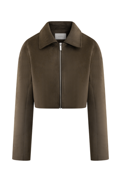 Hayes Faux Suede Collared Jacket - Chocolate