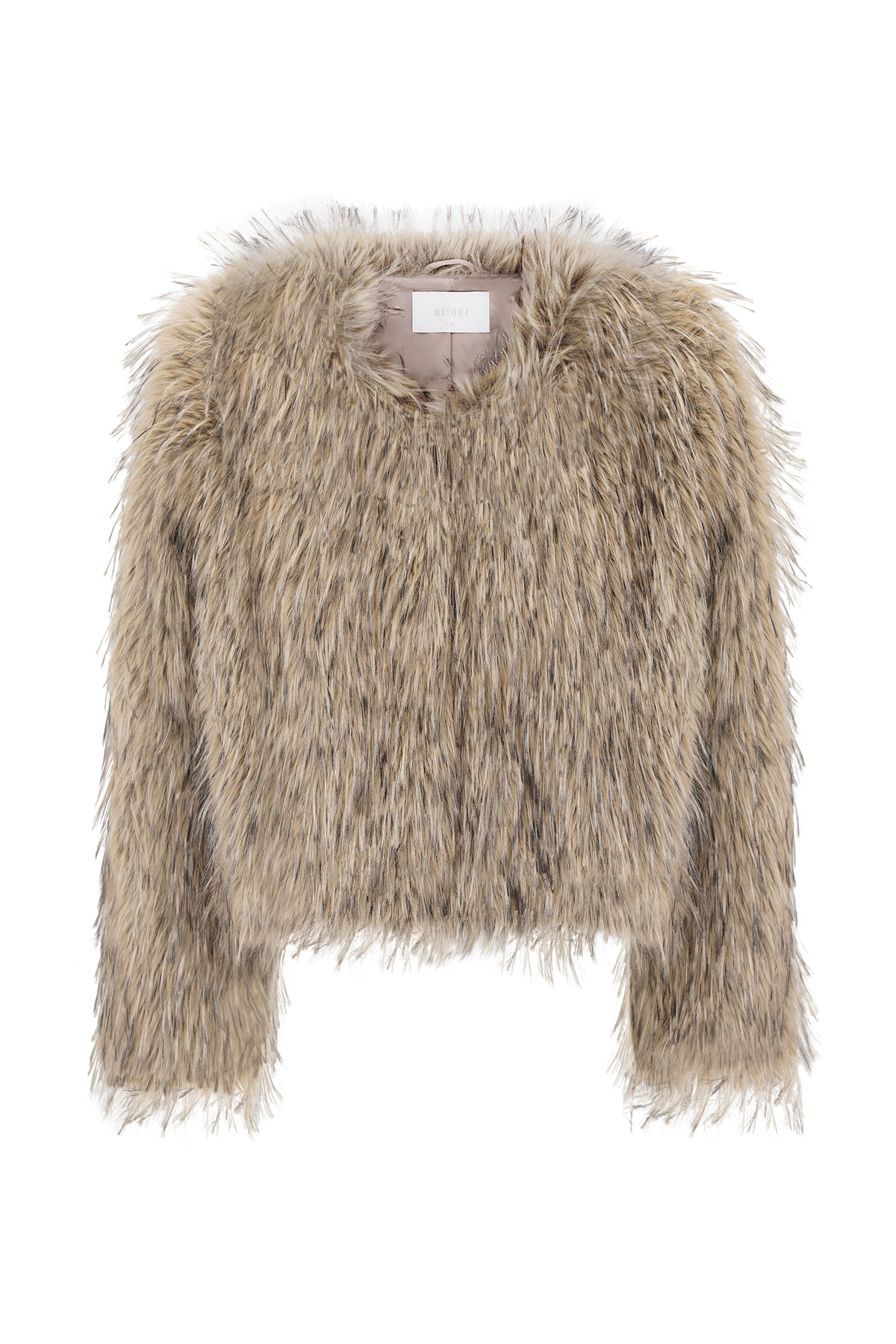 Ottie Mongolian Faux Fur Cropped Jacket - Brown Multi