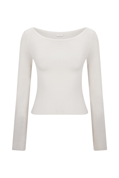 Paedyn Merino Wool Ribbed Long Sleeve Top - Ivory