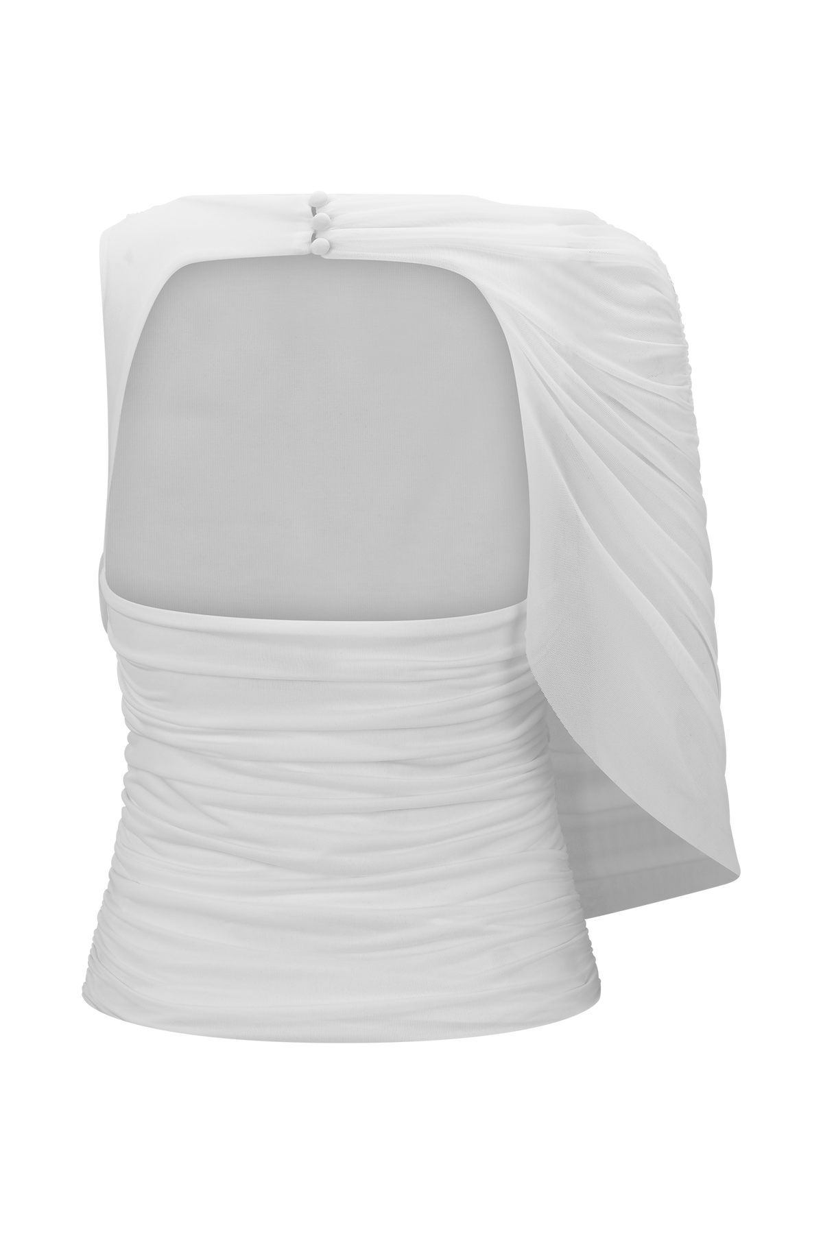 Pruedance Slinky Draped Top With Mesh Overlay - White