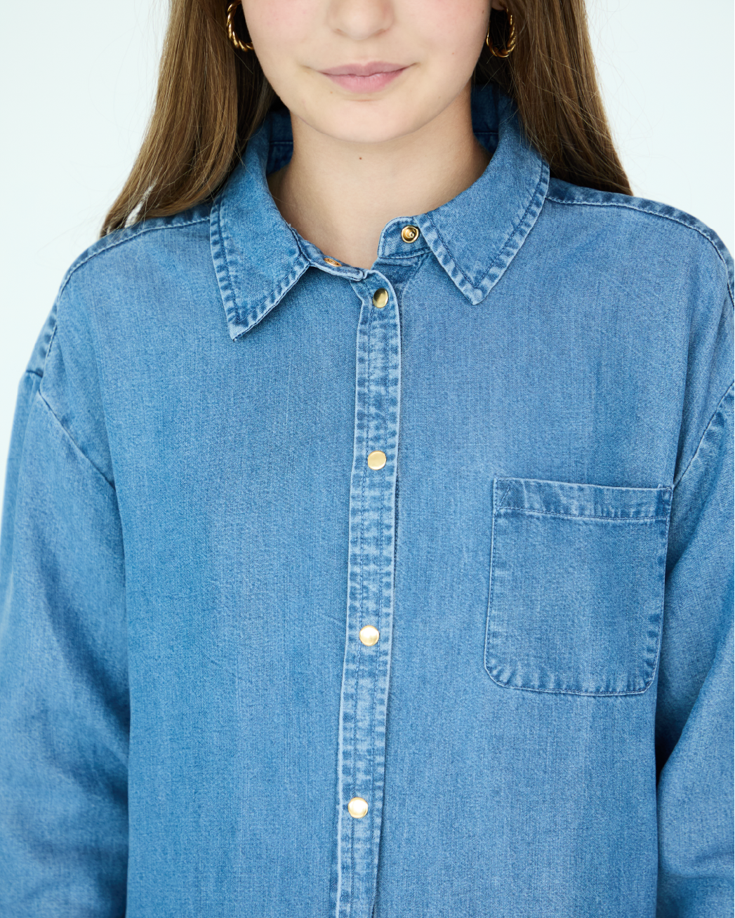 Girl Jules Oversize Shirt - Medium Blue Chambray