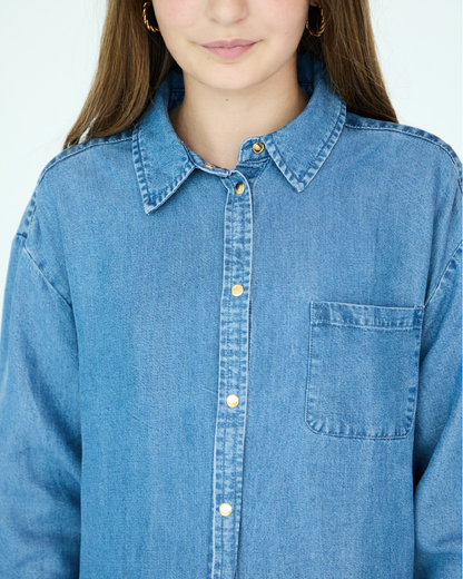 Girl Jules Oversize Shirt - Medium Blue Chambray