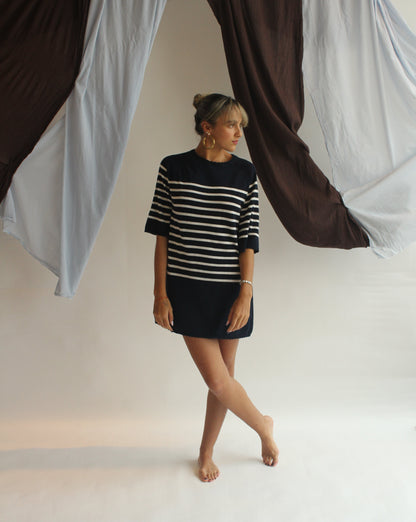 La Bretagne Dress - Navy/White Stripes