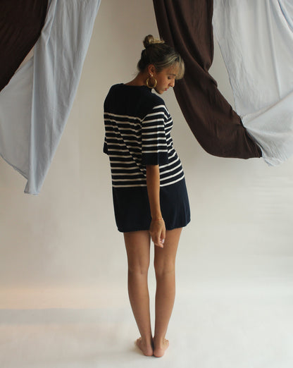 La Bretagne Dress - Navy/White Stripes