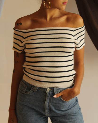 La Bretagne Top - White/Navy Stripes