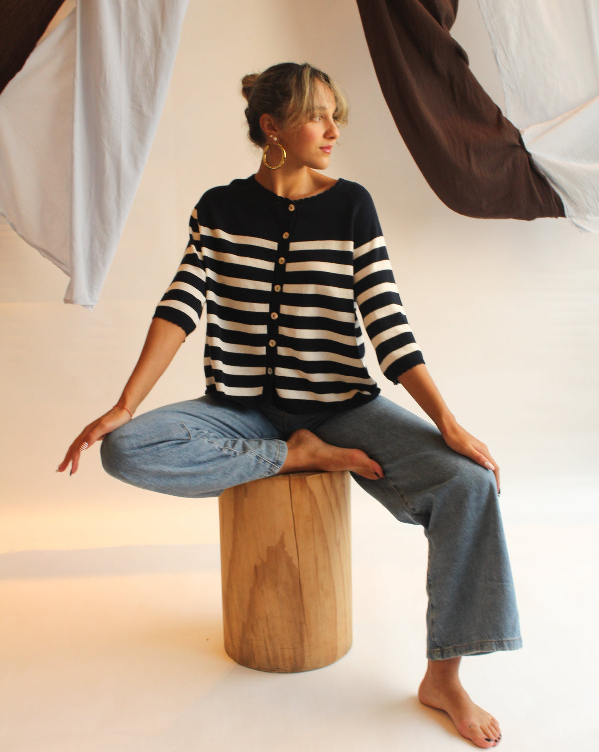 La Bretagne Cardigan - Navy/White Stripes