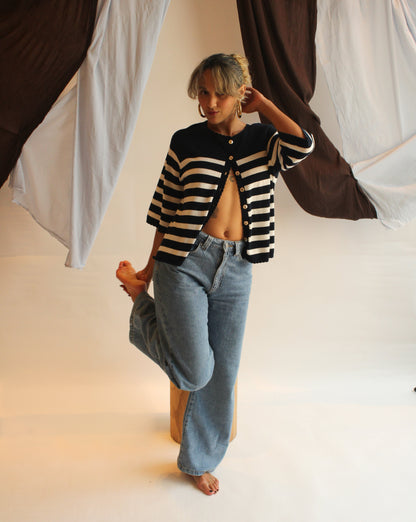 La Bretagne Cardigan - Navy/White Stripes