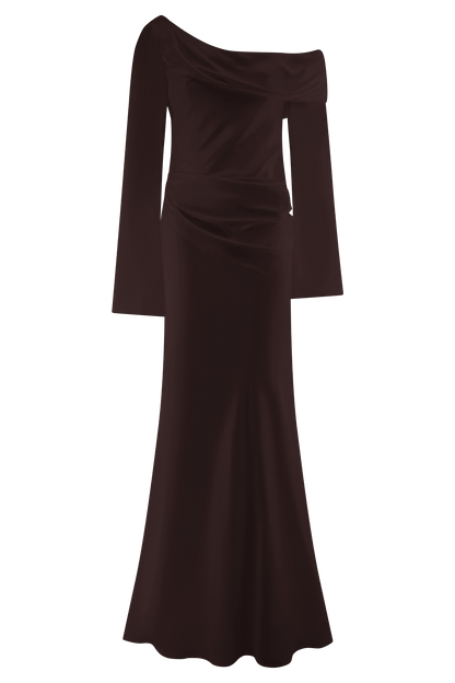 Iris Long Sleeve Satin Maxi Dress - Dark Chocolate