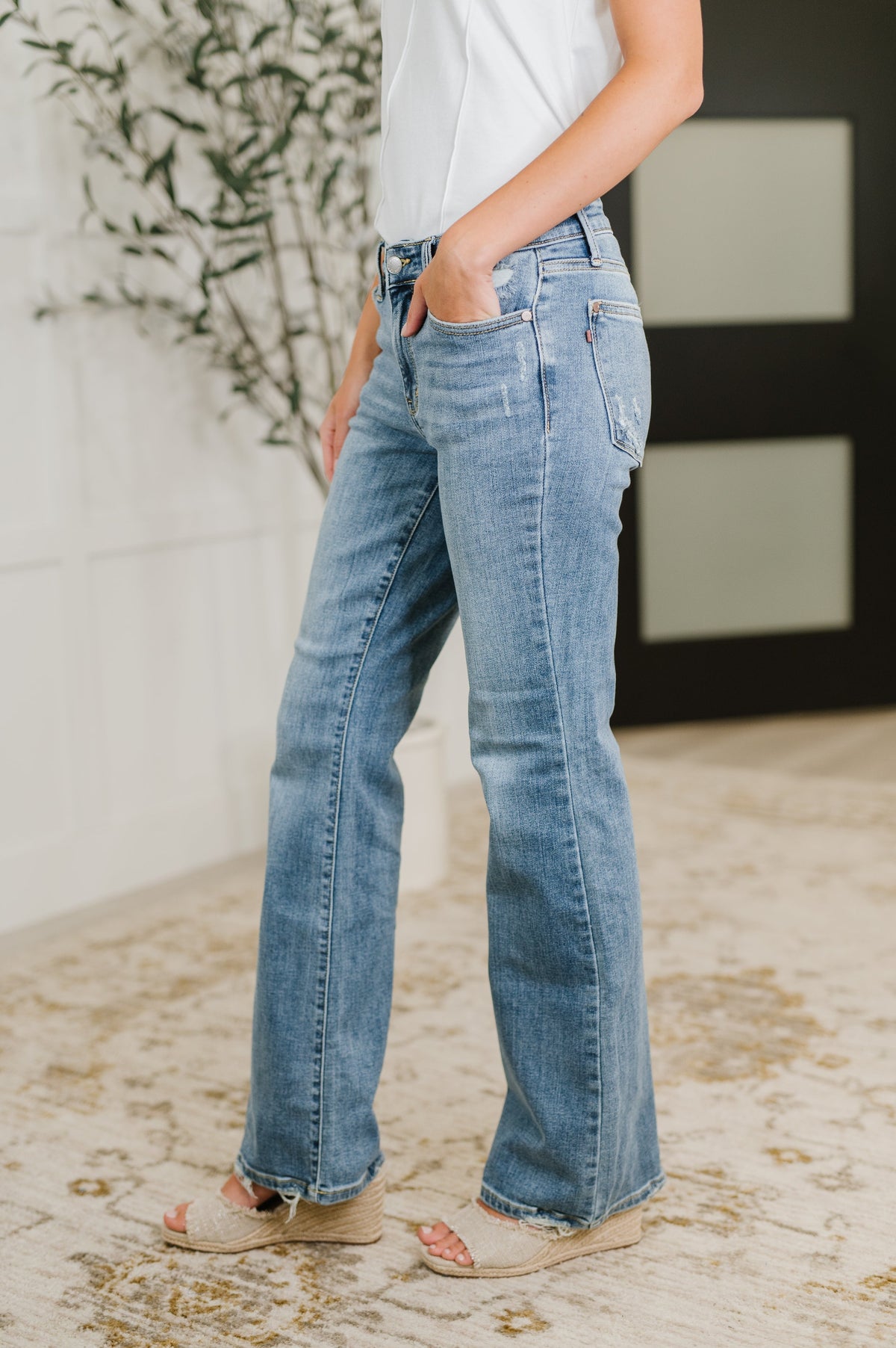 Hazel Blues® |  Lorena Mid Rise Vintage Wash Bootcut Jeans