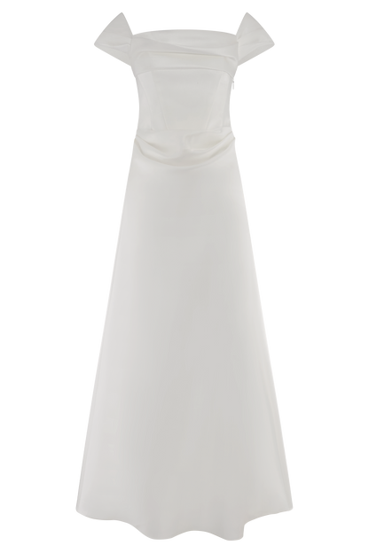 Luna Satin Off Shoulder Gown - White